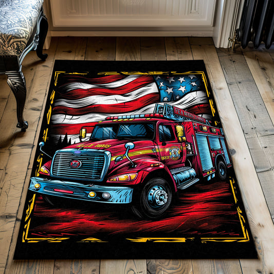Vibrant Firefighter Dad and Son Personalized Rug: Celebrate Family and Courage, Firefighter Rugs for Living Room Bedroom, Firefighter Rectangular Rugs Full Size FR58
