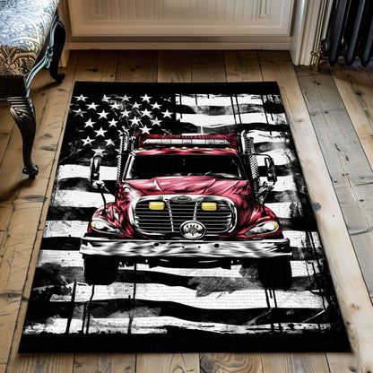 Courageous Firefighter America Flag Design Personalized Rug: Showcase Patriotism and Heroism, Firefighter Rugs for Living Room Bedroom, Firefighter Rectangular Rugs Full Size FR56
