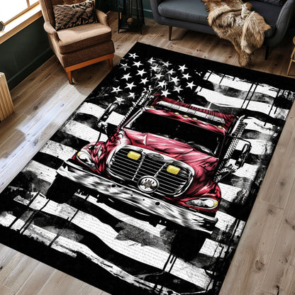 Courageous Firefighter America Flag Design Personalized Rug: Showcase Patriotism and Heroism, Firefighter Rugs for Living Room Bedroom, Firefighter Rectangular Rugs Full Size FR56