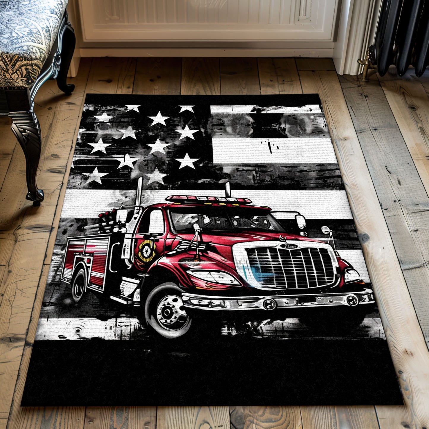 Heartwarming Firefighter Dad and Son Personalized Rug: Celebrate Fatherhood and Service, Firefighter Rugs for Living Room Bedroom, Firefighter Rectangular Rugs Full Size FR54