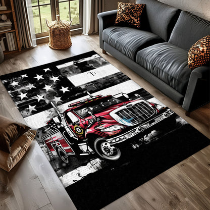 Heartwarming Firefighter Dad and Son Personalized Rug: Celebrate Fatherhood and Service, Firefighter Rugs for Living Room Bedroom, Firefighter Rectangular Rugs Full Size FR54