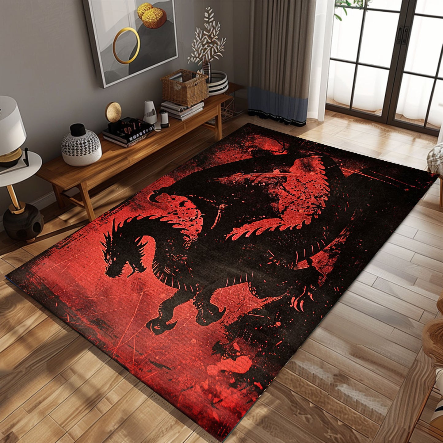 Enchanting Black and Red Dragons Area Rug, Perfect for Adding a Vibrant and Magical Touch to Your Home Decor, Gift For Dragon Lovers, Personalized Dragon Rug for Living Room, Bedroom DG109