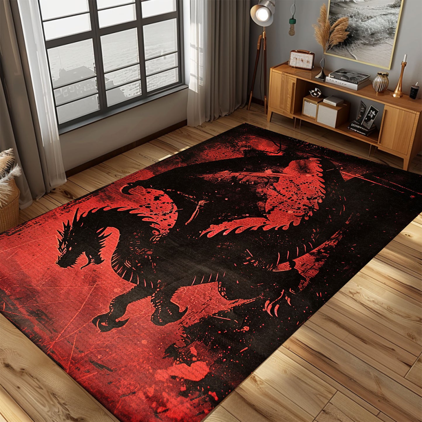 Enchanting Black and Red Dragons Area Rug, Perfect for Adding a Vibrant and Magical Touch to Your Home Decor, Gift For Dragon Lovers, Personalized Dragon Rug for Living Room, Bedroom DG109