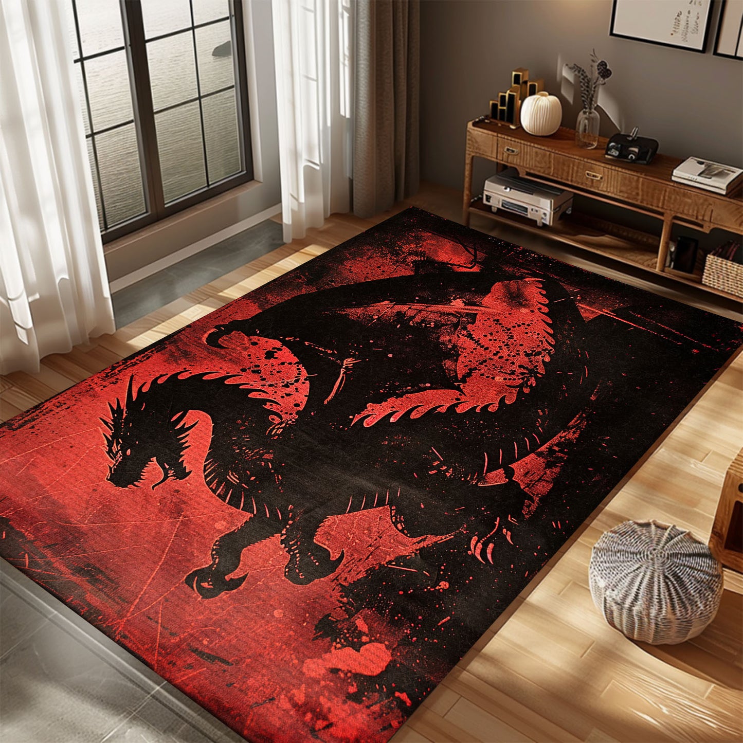 Enchanting Black and Red Dragons Area Rug, Perfect for Adding a Vibrant and Magical Touch to Your Home Decor, Gift For Dragon Lovers, Personalized Dragon Rug for Living Room, Bedroom DG109