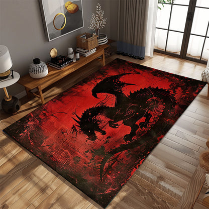 Dynamic Black and Red Dragons Area Rug, Ideal for Creating a Bold and Enchanting Ambiance in Any Room, Gift For Dragon Lovers, Personalized Dragon Rug for Living Room, Bedroom DG108