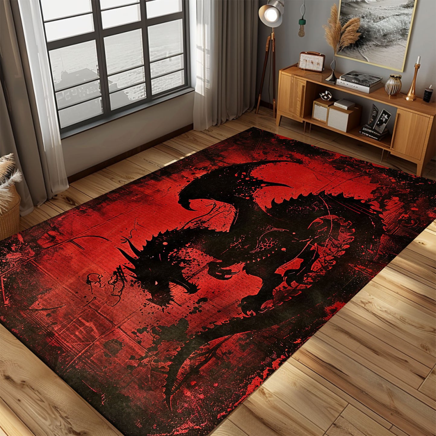 Dynamic Black and Red Dragons Area Rug, Ideal for Creating a Bold and Enchanting Ambiance in Any Room, Gift For Dragon Lovers, Personalized Dragon Rug for Living Room, Bedroom DG108