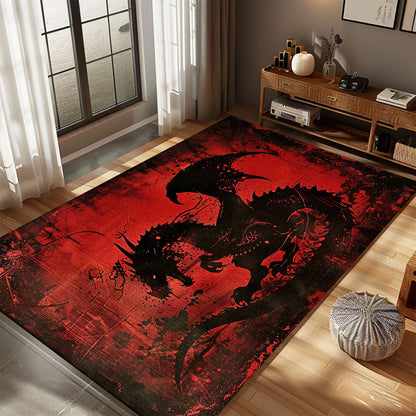 Dynamic Black and Red Dragons Area Rug, Ideal for Creating a Bold and Enchanting Ambiance in Any Room, Gift For Dragon Lovers, Personalized Dragon Rug for Living Room, Bedroom DG108