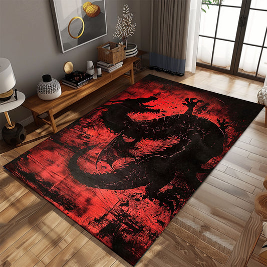 Powerful Black and Red Dragons Area Rug, Perfect for Adding a Striking and Mythical Element to Your Interior, Gift For Dragon Lovers, Personalized Dragon Rug for Living Room, Bedroom DG107