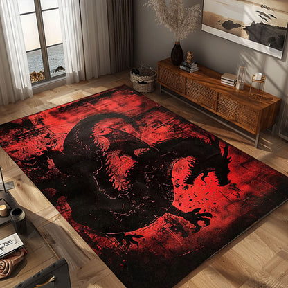 Powerful Black and Red Dragons Area Rug, Perfect for Adding a Striking and Mythical Element to Your Interior, Gift For Dragon Lovers, Personalized Dragon Rug for Living Room, Bedroom DG107