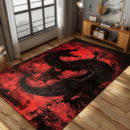 Powerful Black and Red Dragons Area Rug, Perfect for Adding a Striking and Mythical Element to Your Interior, Gift For Dragon Lovers, Personalized Dragon Rug for Living Room, Bedroom DG107