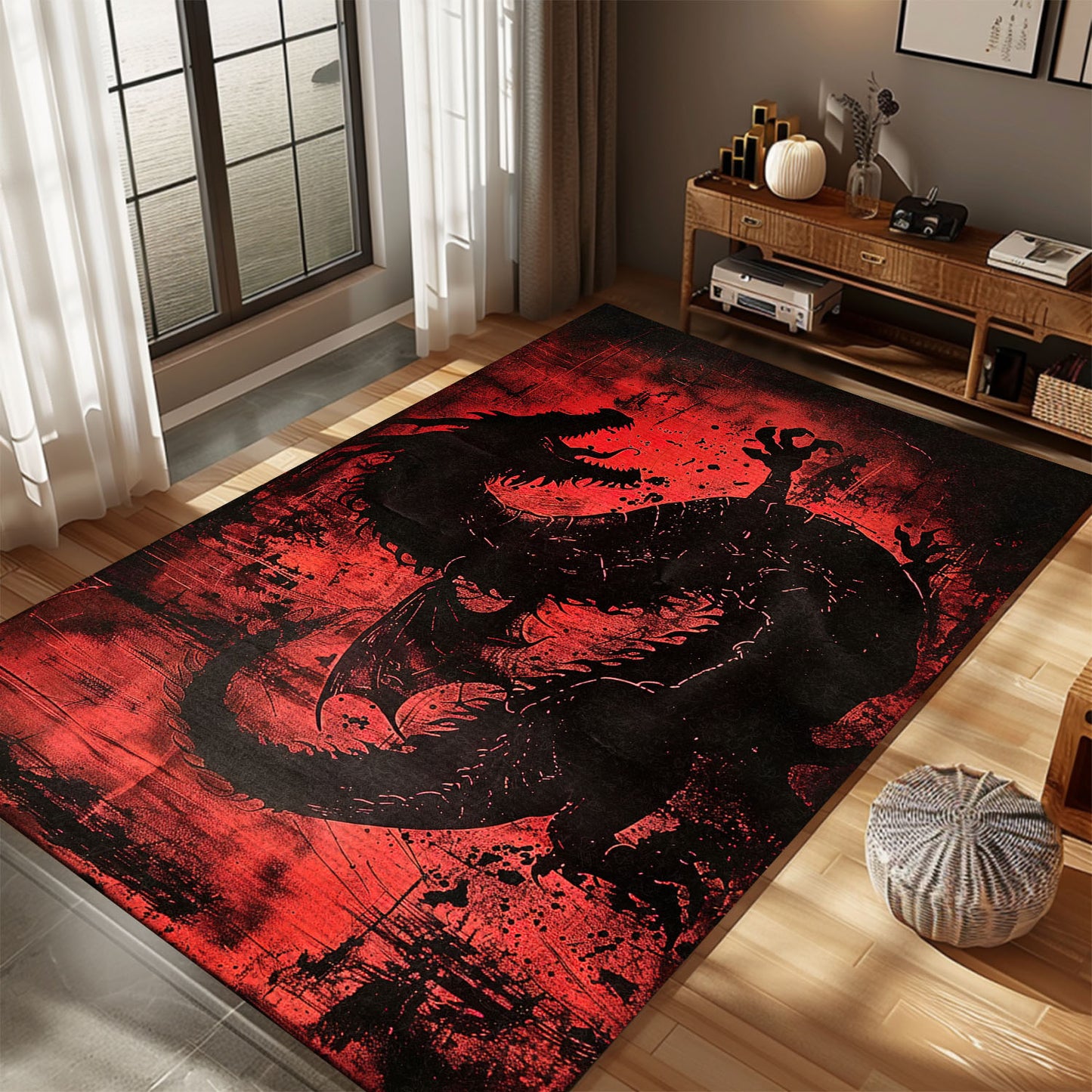 Powerful Black and Red Dragons Area Rug, Perfect for Adding a Striking and Mythical Element to Your Interior, Gift For Dragon Lovers, Personalized Dragon Rug for Living Room, Bedroom DG107