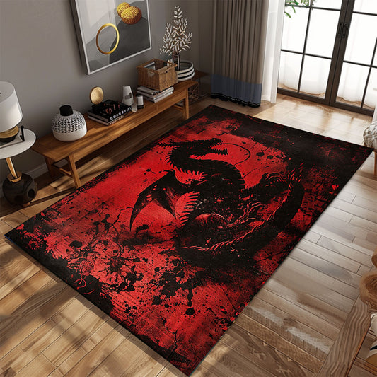 Bold Black and Red Dragons Area Rug, Featuring Intense Colors for a Dramatic and Eye-Catching Home Decor, Gift For Dragon Lovers, Personalized Dragon Rug for Living Room, Bedroom DG106