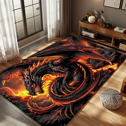 Fierce Dragon with Fiery Accents Area Rug, Creating a Dramatic and Enchanting Ambiance in Your Living Space, Gift For Dragon Lovers, Personalized Dragon Rug for Living Room, Bedroom DG97