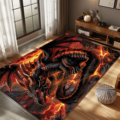 Dragon with Fiery Accents Area Rug, Perfect for Adding a Bold and Dynamic Element to Your Home Decor, Gift For Dragon Lovers, Personalized Dragon Rug for Living Room, Bedroom DG96