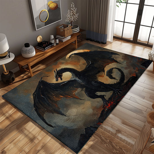 Powerful and Majestic Fatalis the Black Dragon Area Rug, Ideal for Creating an Epic Fantasy-Themed Interior, Gift For Dragon Lovers, Personalized Dragon Rug for Living Room, Bedroom DG91