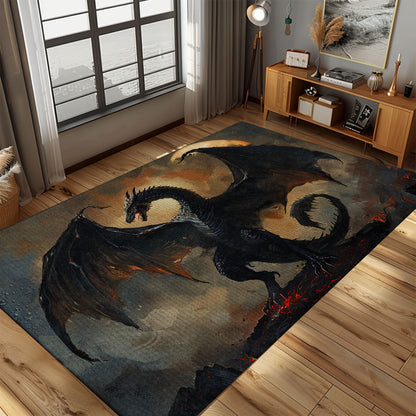 Powerful and Majestic Fatalis the Black Dragon Area Rug, Ideal for Creating an Epic Fantasy-Themed Interior, Gift For Dragon Lovers, Personalized Dragon Rug for Living Room, Bedroom DG91