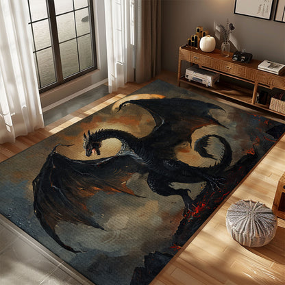 Powerful and Majestic Fatalis the Black Dragon Area Rug, Ideal for Creating an Epic Fantasy-Themed Interior, Gift For Dragon Lovers, Personalized Dragon Rug for Living Room, Bedroom DG91