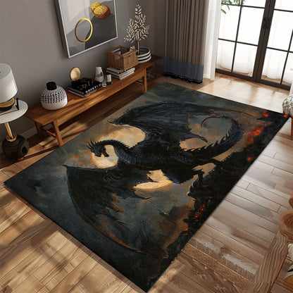 Intricately Detailed Fatalis the Black Dragon Area Rug, Perfect for Adding a Mythical Touch to Any Room, Gift For Dragon Lovers, Personalized Dragon Rug for Living Room, Bedroom DG90