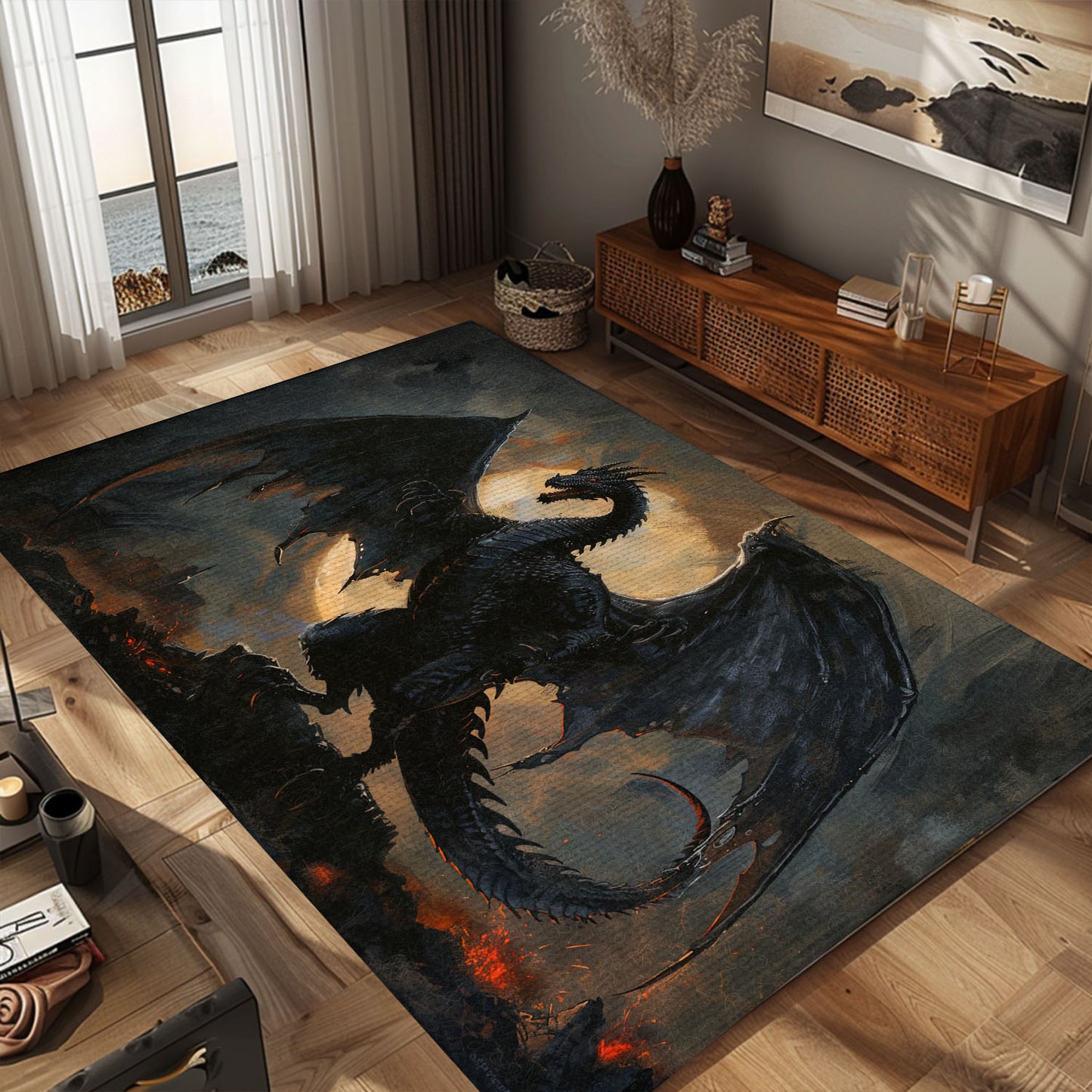 Intricately Detailed Fatalis the Black Dragon Area Rug, Perfect for Adding a Mythical Touch to Any Room, Gift For Dragon Lovers, Personalized Dragon Rug for Living Room, Bedroom DG90