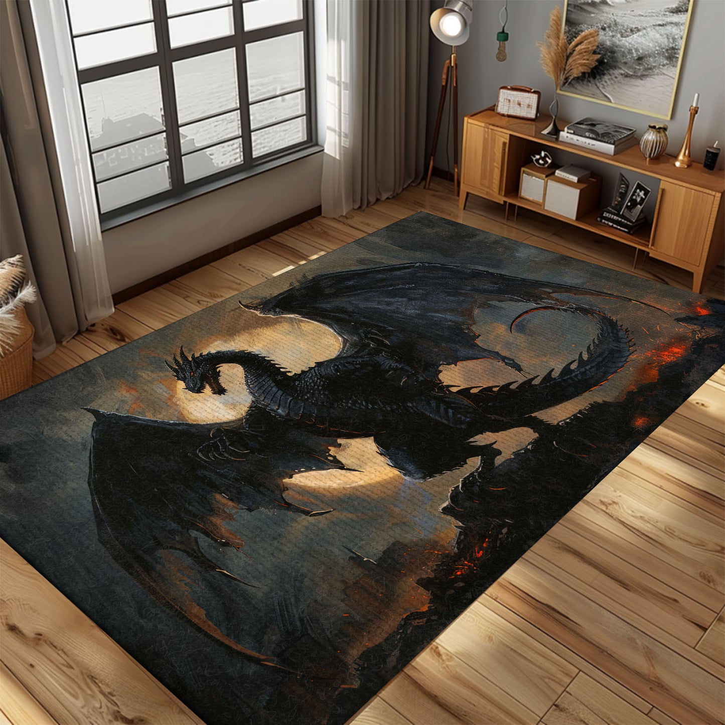 Intricately Detailed Fatalis the Black Dragon Area Rug, Perfect for Adding a Mythical Touch to Any Room, Gift For Dragon Lovers, Personalized Dragon Rug for Living Room, Bedroom DG90