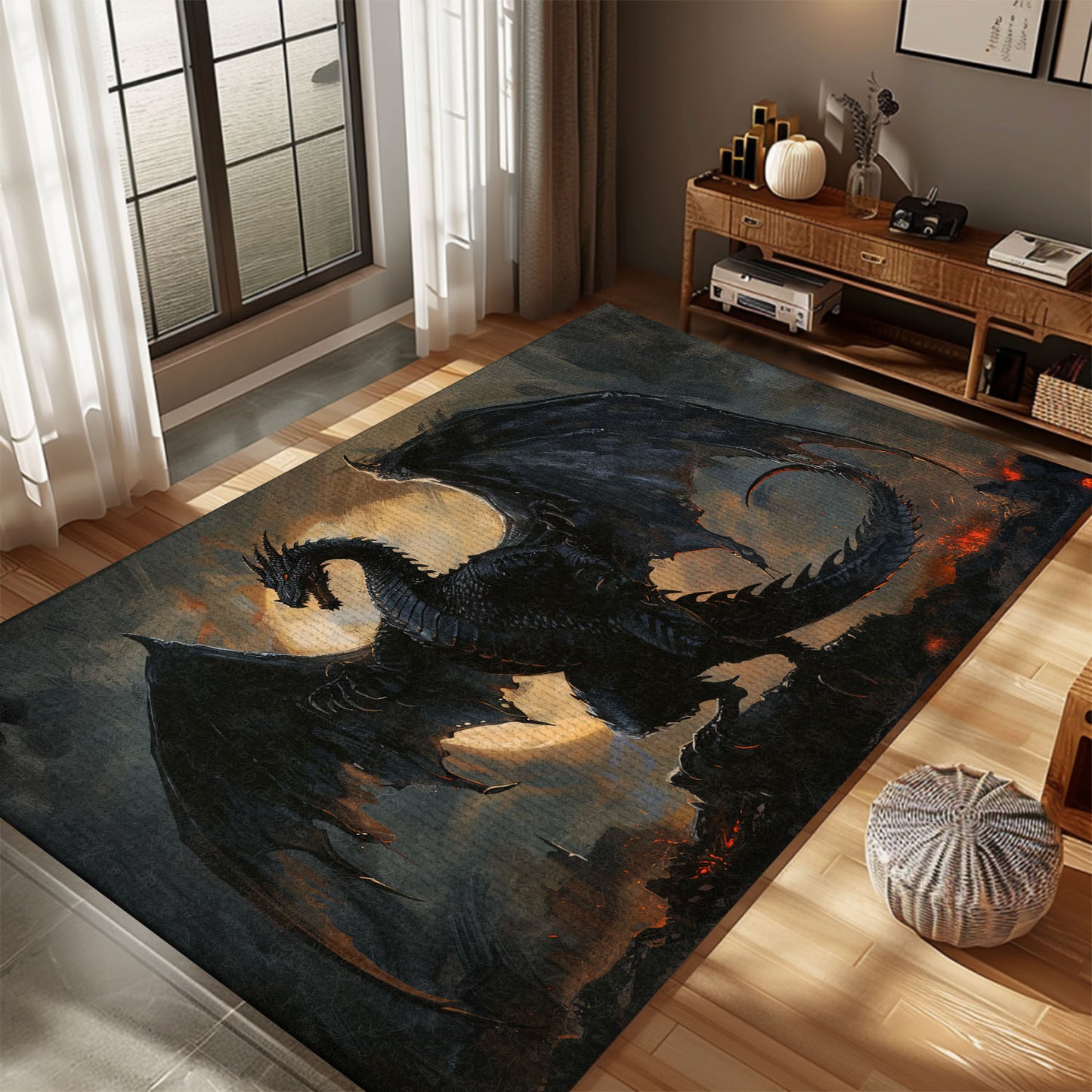 Intricately Detailed Fatalis the Black Dragon Area Rug, Perfect for Adding a Mythical Touch to Any Room, Gift For Dragon Lovers, Personalized Dragon Rug for Living Room, Bedroom DG90