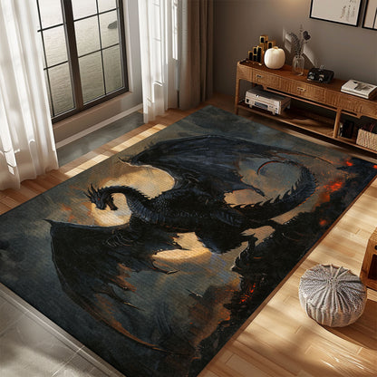 Intricately Detailed Fatalis the Black Dragon Area Rug, Perfect for Adding a Mythical Touch to Any Room, Gift For Dragon Lovers, Personalized Dragon Rug for Living Room, Bedroom DG90