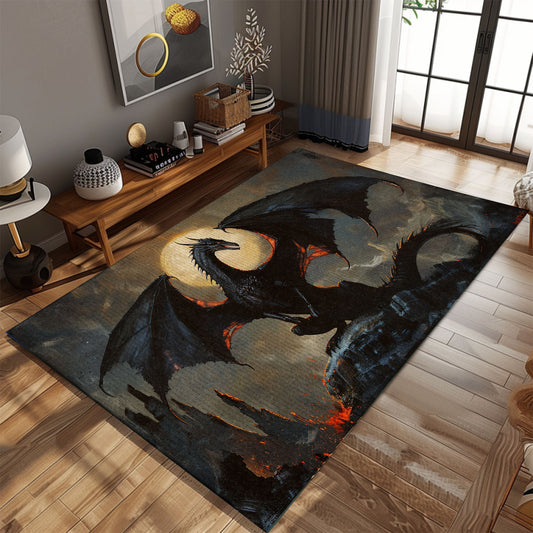 Fatalis the Black Dragon Area Rug, Ideal for Fantasy Lovers and Those Seeking a Bold and Powerful Design, Gift For Dragon Lovers, Personalized Dragon Rug for Living Room, Bedroom DG89