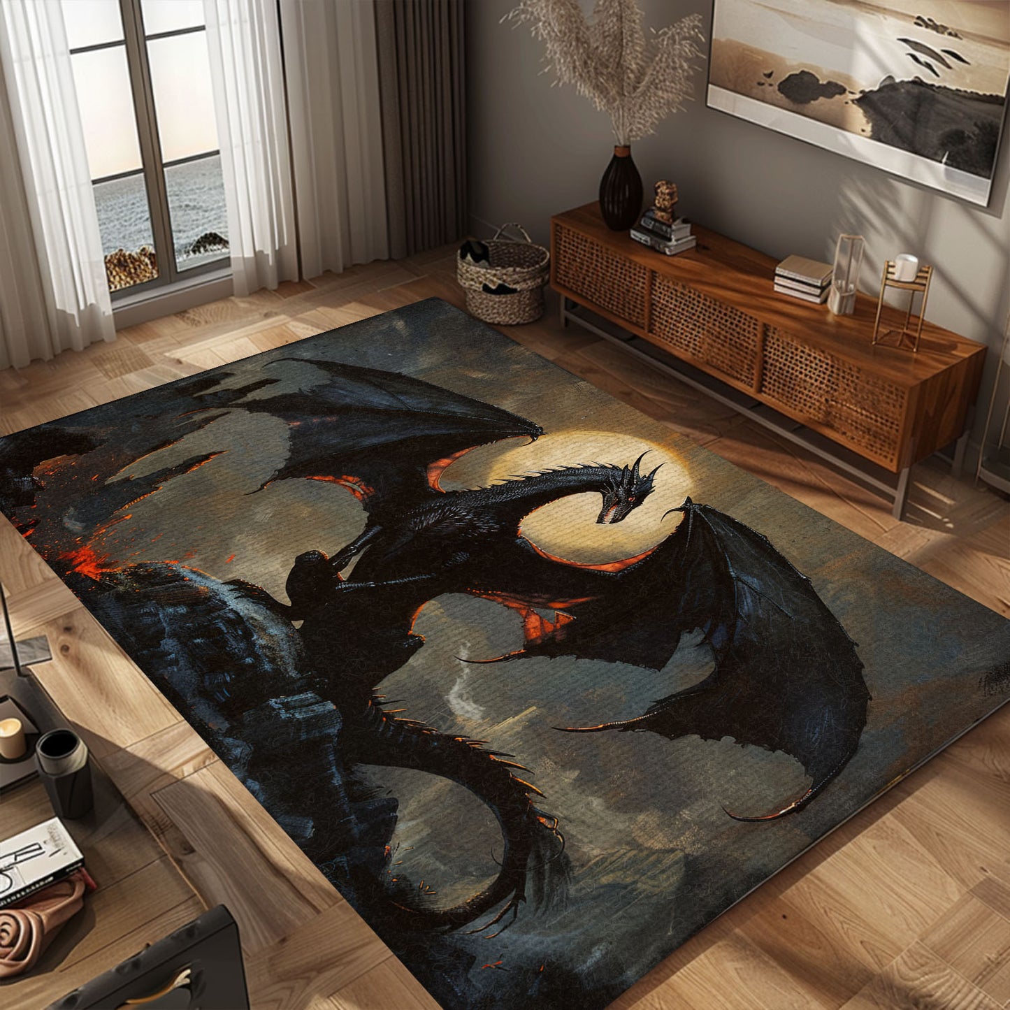 Fatalis the Black Dragon Area Rug, Ideal for Fantasy Lovers and Those Seeking a Bold and Powerful Design, Gift For Dragon Lovers, Personalized Dragon Rug for Living Room, Bedroom DG89