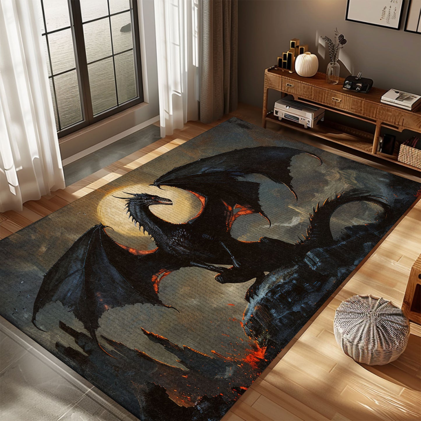 Fatalis the Black Dragon Area Rug, Ideal for Fantasy Lovers and Those Seeking a Bold and Powerful Design, Gift For Dragon Lovers, Personalized Dragon Rug for Living Room, Bedroom DG89