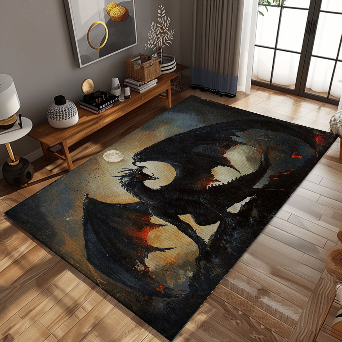 Legendary Fatalis the Black Dragon Area Rug, Bringing Epic Fantasy and Fierce Power to Your Home Decor, Gift For Dragon Lovers, Personalized Dragon Rug for Living Room, Bedroom DG88