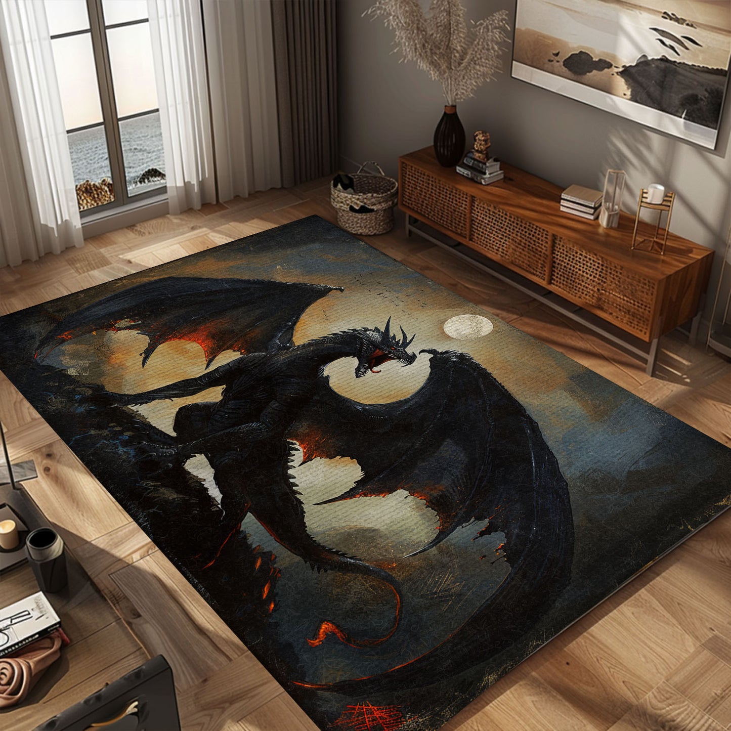 Legendary Fatalis the Black Dragon Area Rug, Bringing Epic Fantasy and Fierce Power to Your Home Decor, Gift For Dragon Lovers, Personalized Dragon Rug for Living Room, Bedroom DG88