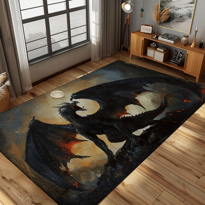 Legendary Fatalis the Black Dragon Area Rug, Bringing Epic Fantasy and Fierce Power to Your Home Decor, Gift For Dragon Lovers, Personalized Dragon Rug for Living Room, Bedroom DG88