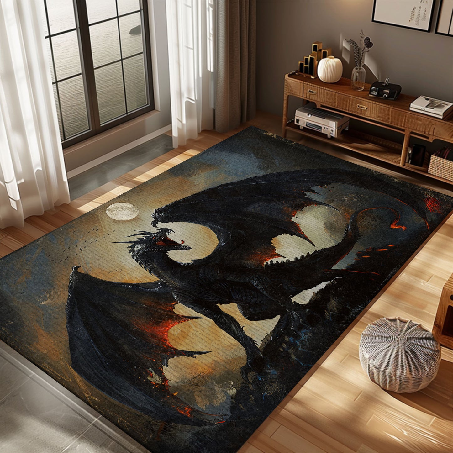 Legendary Fatalis the Black Dragon Area Rug, Bringing Epic Fantasy and Fierce Power to Your Home Decor, Gift For Dragon Lovers, Personalized Dragon Rug for Living Room, Bedroom DG88