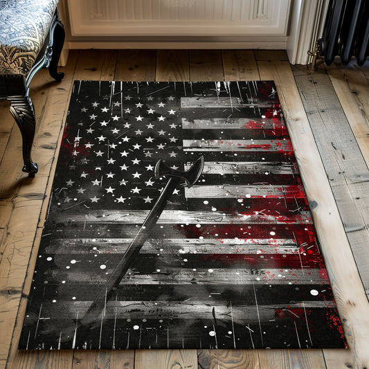 Patriotic Firefighter America Flag Area Rug: Show Support for First Responders, Firefighter Rugs for Living Room Bedroom, Firefighter Rectangular Rugs Full Size FR51