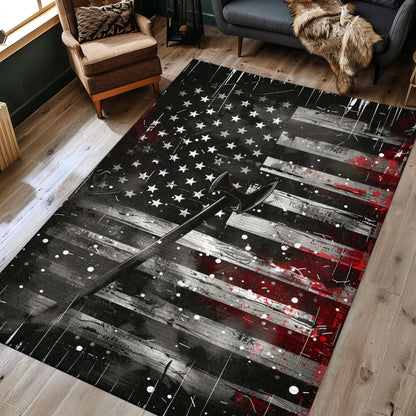 Patriotic Firefighter America Flag Area Rug: Show Support for First Responders, Firefighter Rugs for Living Room Bedroom, Firefighter Rectangular Rugs Full Size FR51