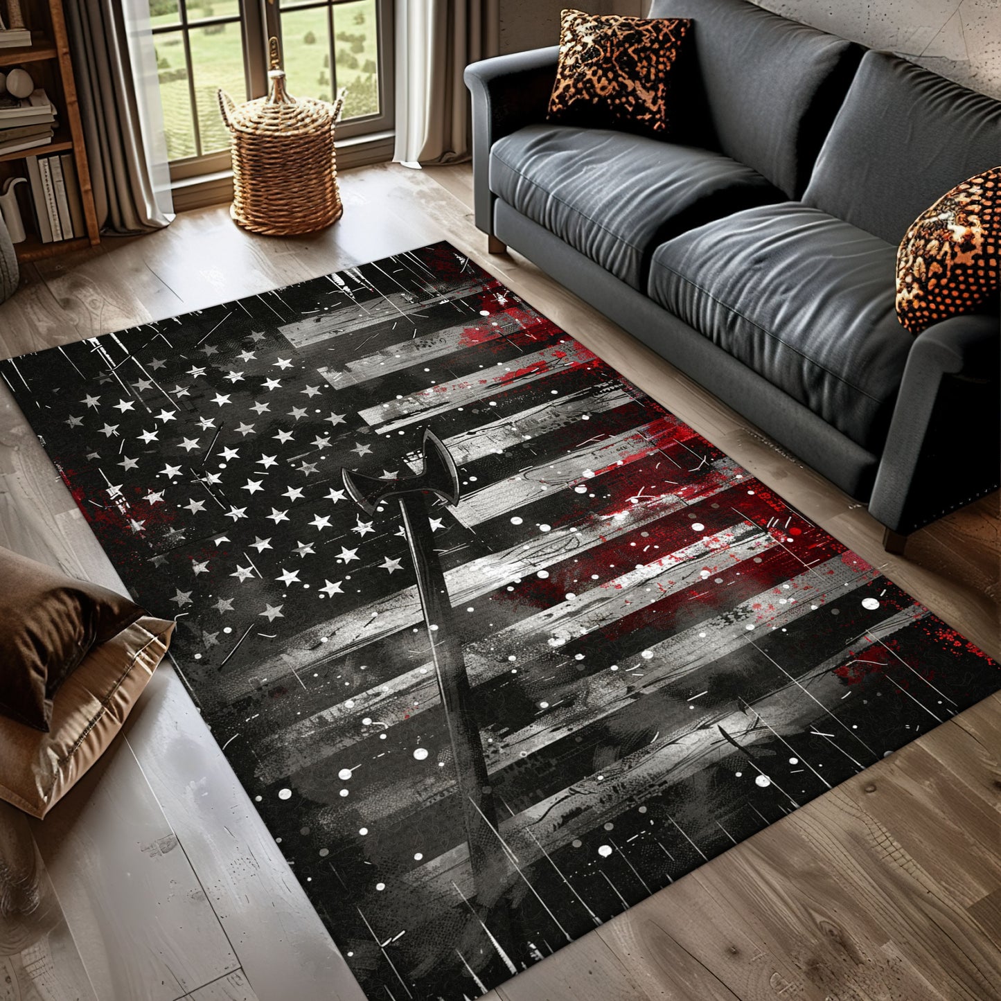 Patriotic Firefighter America Flag Area Rug: Show Support for First Responders, Firefighter Rugs for Living Room Bedroom, Firefighter Rectangular Rugs Full Size FR51