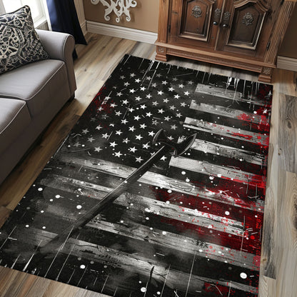 Patriotic Firefighter America Flag Area Rug: Show Support for First Responders, Firefighter Rugs for Living Room Bedroom, Firefighter Rectangular Rugs Full Size FR51