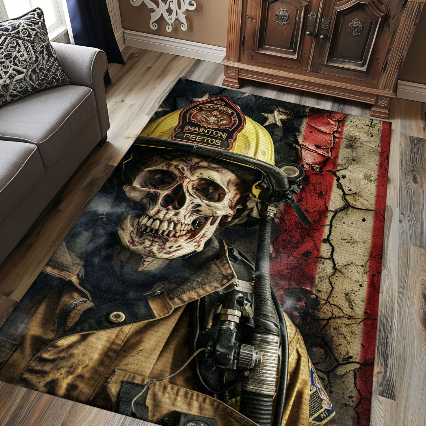 Personalized Firefighter Truck Area Rug: Heroic Decor for Your Home, Firefighter Rugs for Living Room Bedroom, Firefighter Rectangular Rugs Full Size FR21