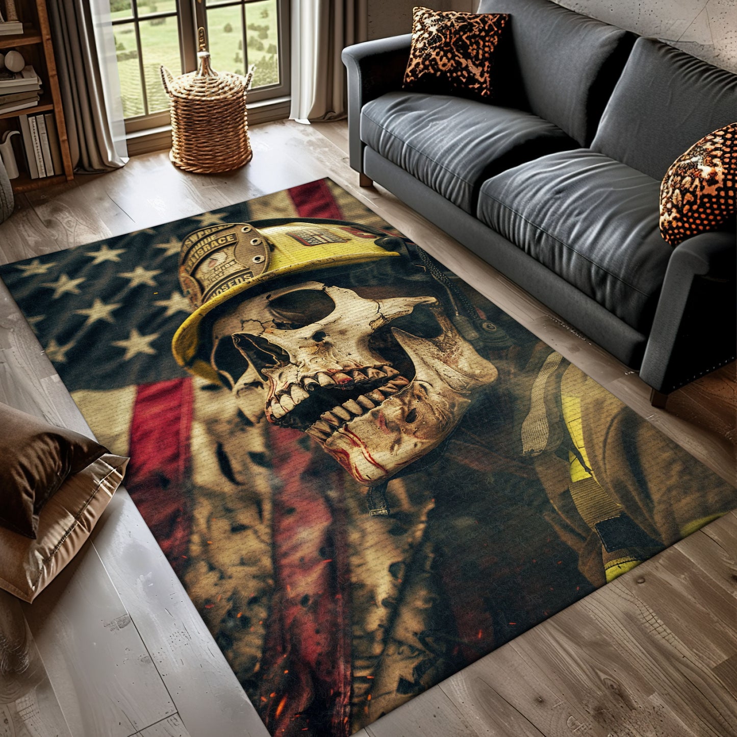 Heroic Firefighter Truck Print Rug: Pay Homage to Firefighting Heroes, Firefighter Rugs for Living Room Bedroom, Firefighter Rectangular Rugs Full Size FR19