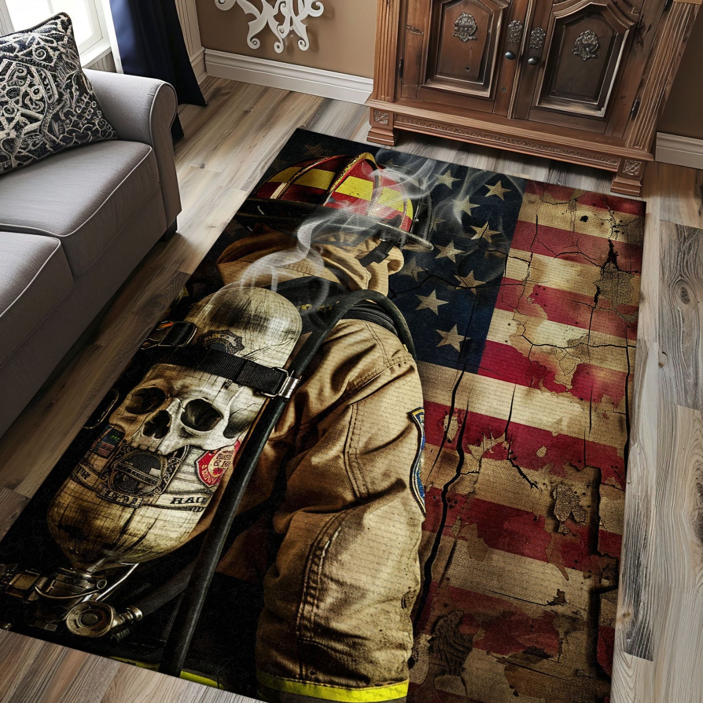 Vibrant Firefighter Truck Theme Rug: Bring Energy to Your Living Space, Firefighter Rugs for Living Room Bedroom, Firefighter Rectangular Rugs Full Size FR18