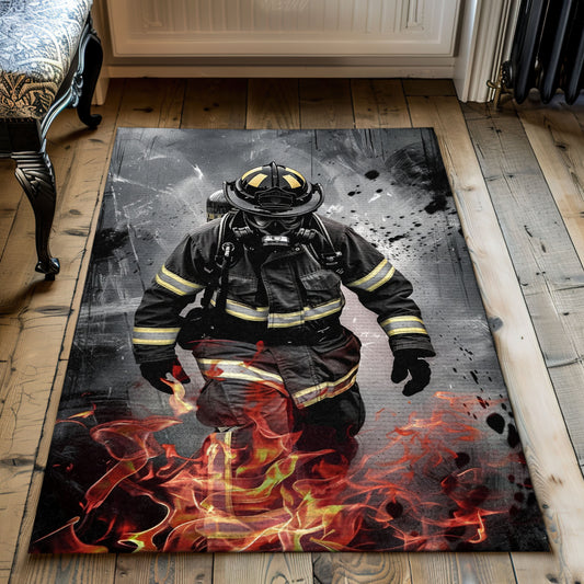 Heroic Fireman Carpet: Add Action to Your Living Space, Firefighter Rugs for Living Room Bedroom, Firefighter Rectangular Rugs Full Size FR45