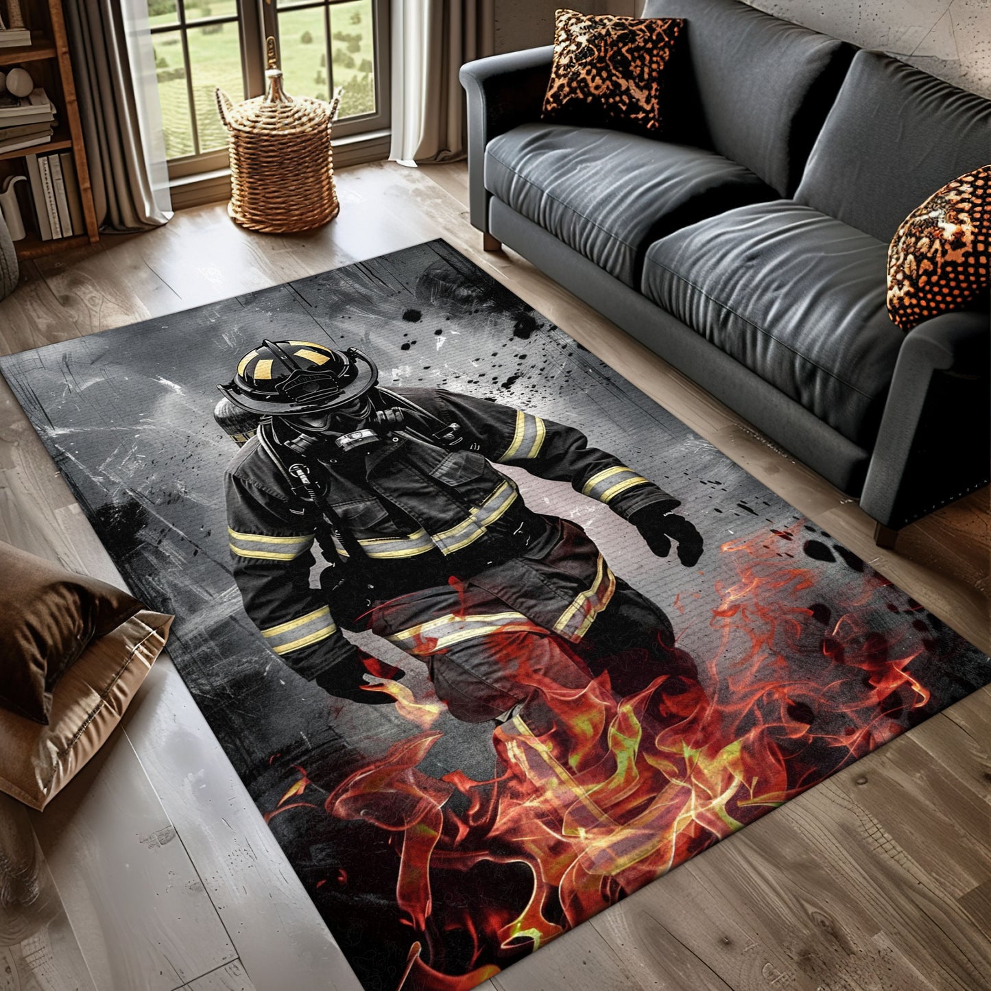 Heroic Fireman Carpet: Add Action to Your Living Space, Firefighter Rugs for Living Room Bedroom, Firefighter Rectangular Rugs Full Size FR45