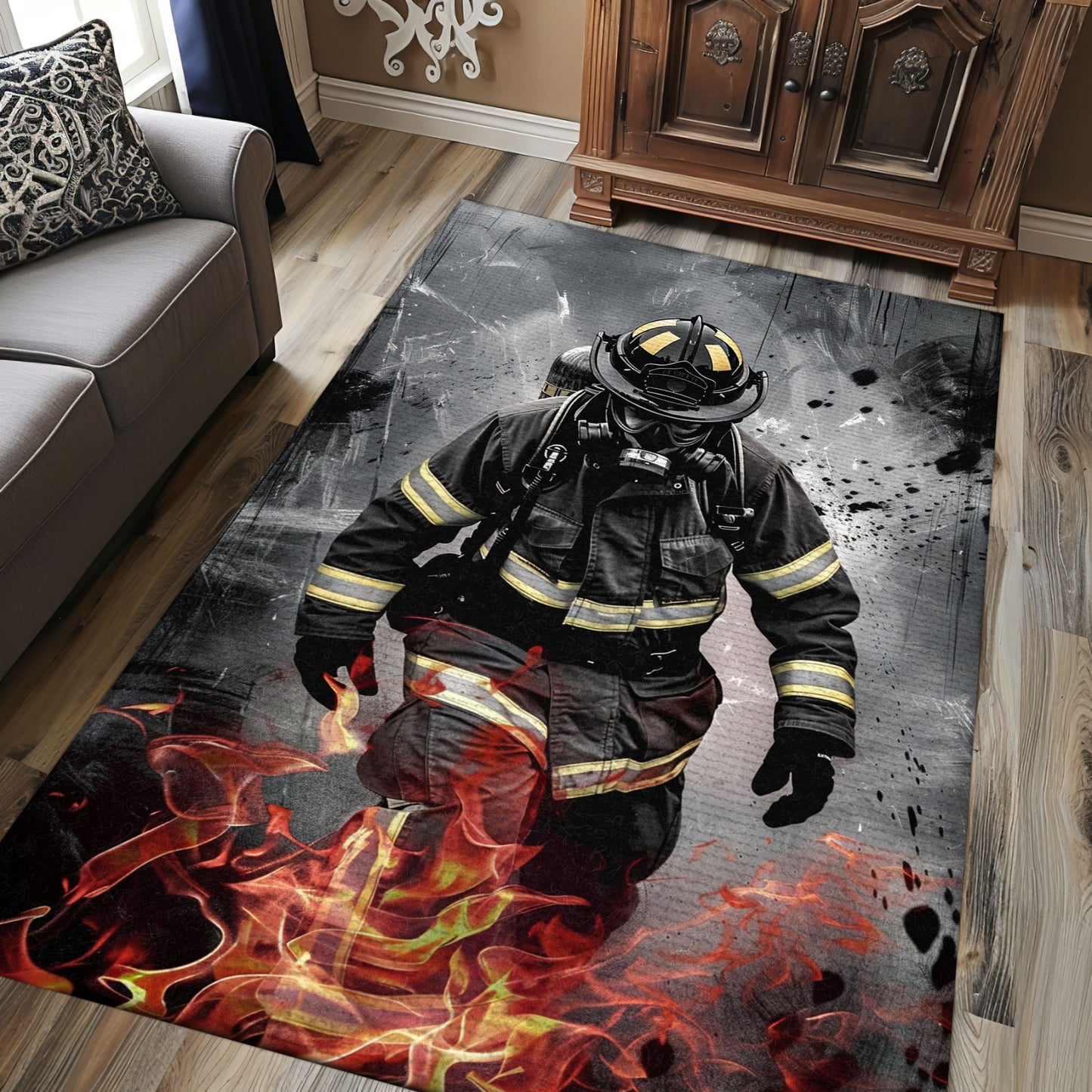 Heroic Fireman Carpet: Add Action to Your Living Space, Firefighter Rugs for Living Room Bedroom, Firefighter Rectangular Rugs Full Size FR45