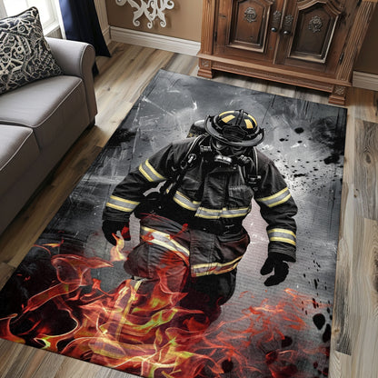 Heroic Fireman Carpet: Add Action to Your Living Space, Firefighter Rugs for Living Room Bedroom, Firefighter Rectangular Rugs Full Size FR45