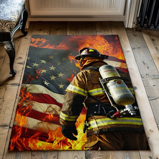 Vibrant Firefighter America Flag Area Rug: Show Patriotism and Heroism, Firefighter Rugs for Living Room Bedroom, Firefighter Rectangular Rugs Full Size FR43