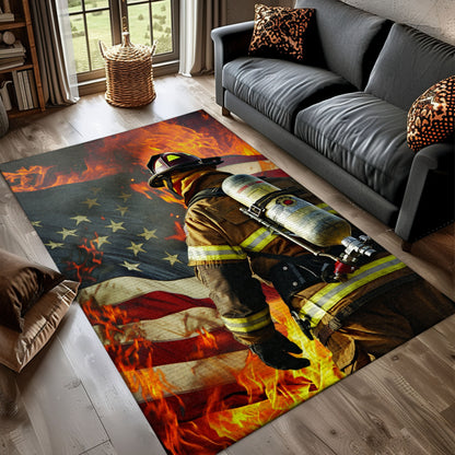 Vibrant Firefighter America Flag Area Rug: Show Patriotism and Heroism, Firefighter Rugs for Living Room Bedroom, Firefighter Rectangular Rugs Full Size FR43