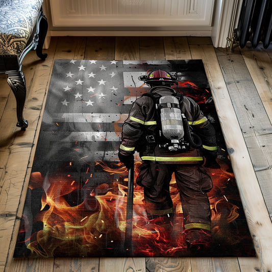 Courageous Firefighter Dad and Son Rug: Celebrate Family and Bravery, Firefighter Rugs for Living Room Bedroom, Firefighter Rectangular Rugs Full Size FR42