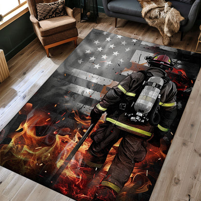 Courageous Firefighter Dad and Son Rug: Celebrate Family and Bravery, Firefighter Rugs for Living Room Bedroom, Firefighter Rectangular Rugs Full Size FR42