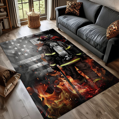 Courageous Firefighter Dad and Son Rug: Celebrate Family and Bravery, Firefighter Rugs for Living Room Bedroom, Firefighter Rectangular Rugs Full Size FR42