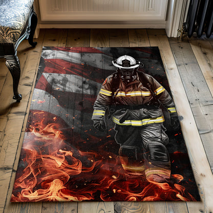 Heroic Firefighter Escaping Smoke and Fire Rug: Symbolize Courage in Your Home, Firefighter Rugs for Living Room Bedroom, Firefighter Rectangular Rugs Full Size FR41
